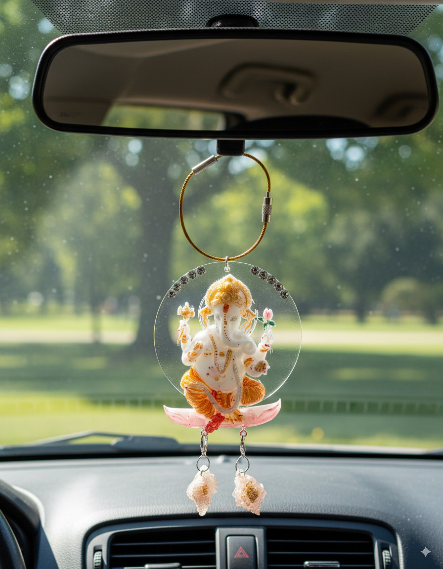 Hand-Painted Lord Ganesha Car Hanging Accessory for Rear View Mirror - Image 4