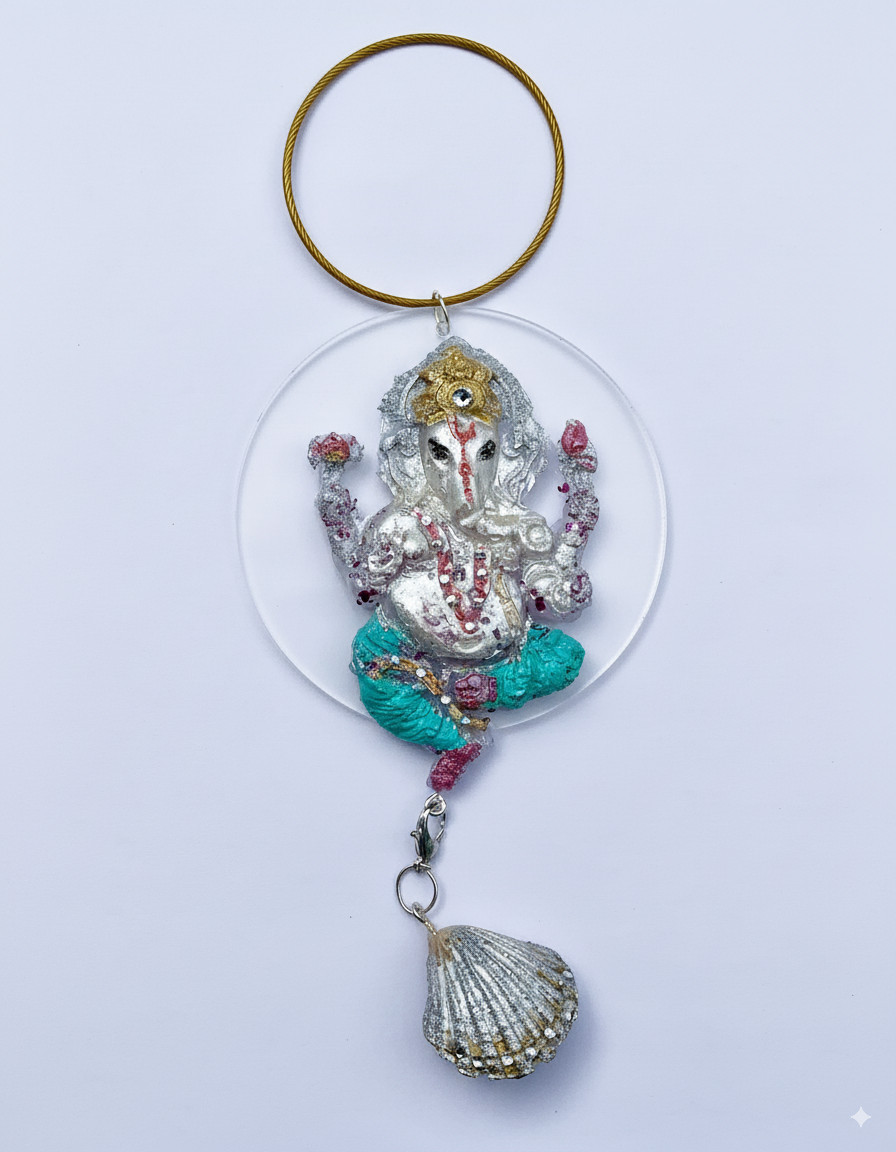 Hand-Painted Ganesha Car Hanging Accessory for Rear View Mirror - Image 2