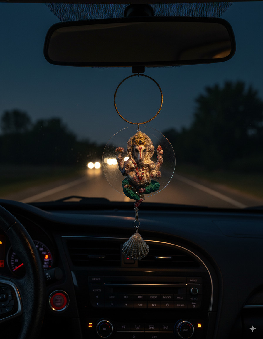 Hand-Painted Ganesha Car Hanging Accessory for Rear View Mirror - Image 3