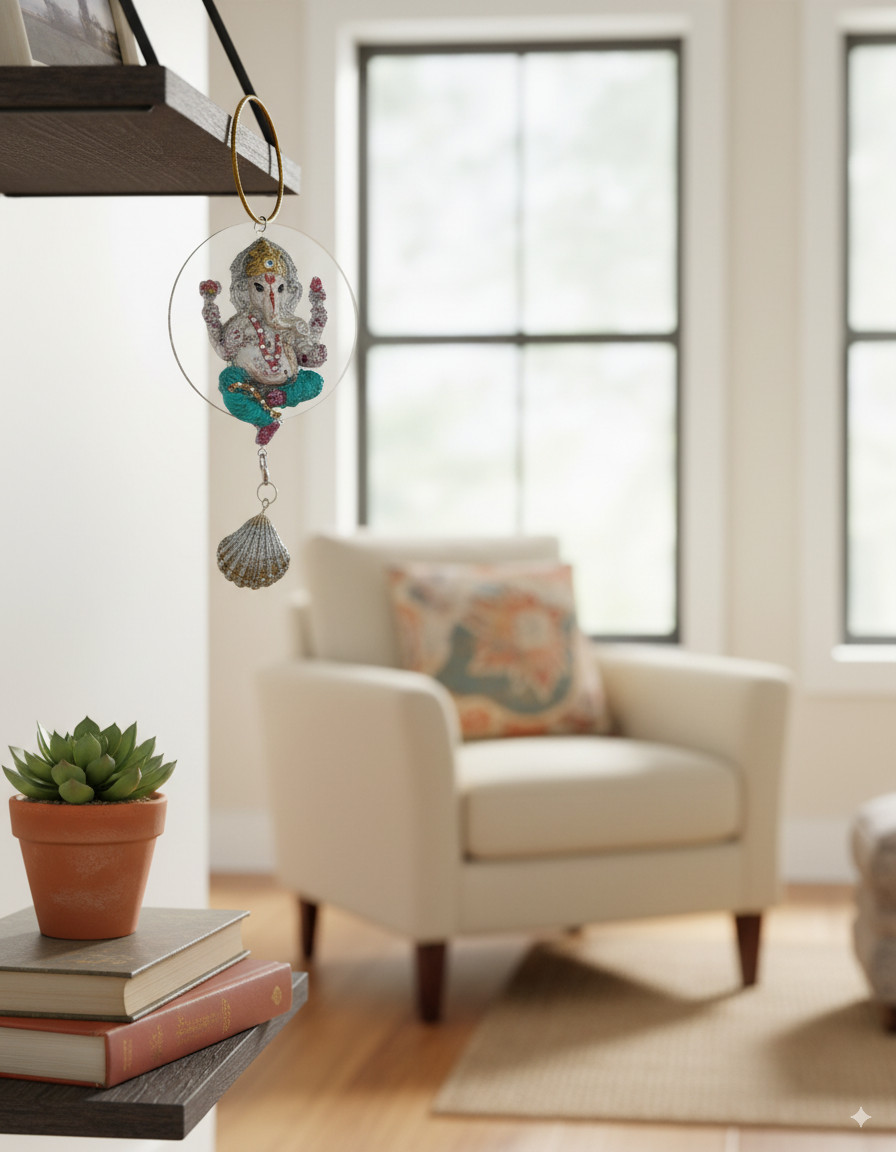 Hand-Painted Ganesha Car Hanging Accessory for Rear View Mirror - Image 5