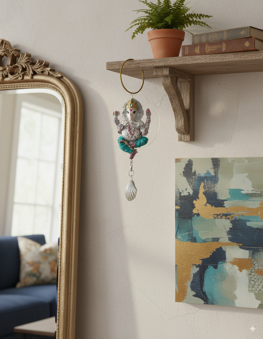 Hand-Painted Ganesha Car Hanging Accessory for Rear View Mirror - Image 4