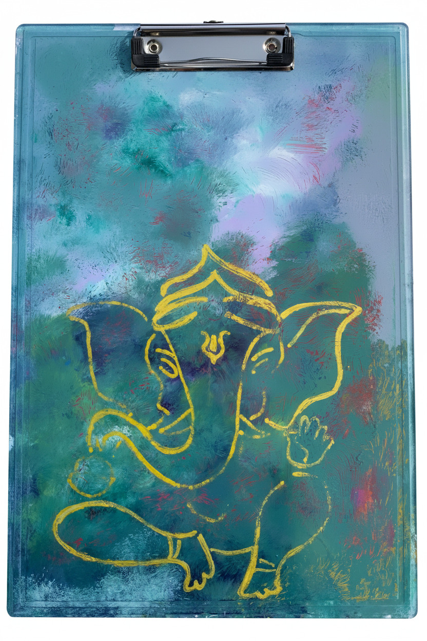 Hand-Painted Ganesha Examination Board – Artistic Clip Board for Students