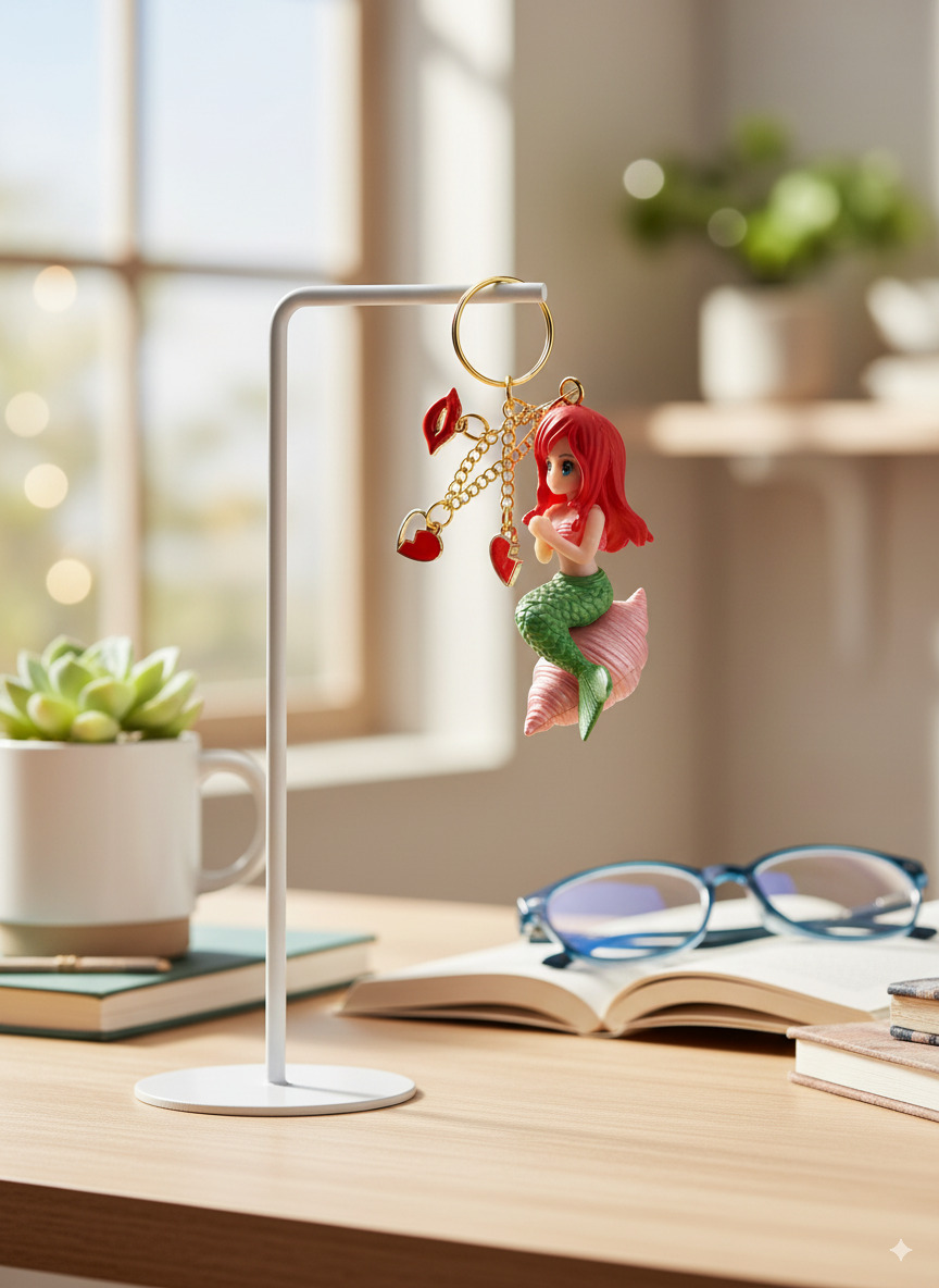 Cute Mermaid Princess Key chain with Red Lip & Heart Charms - Image 5