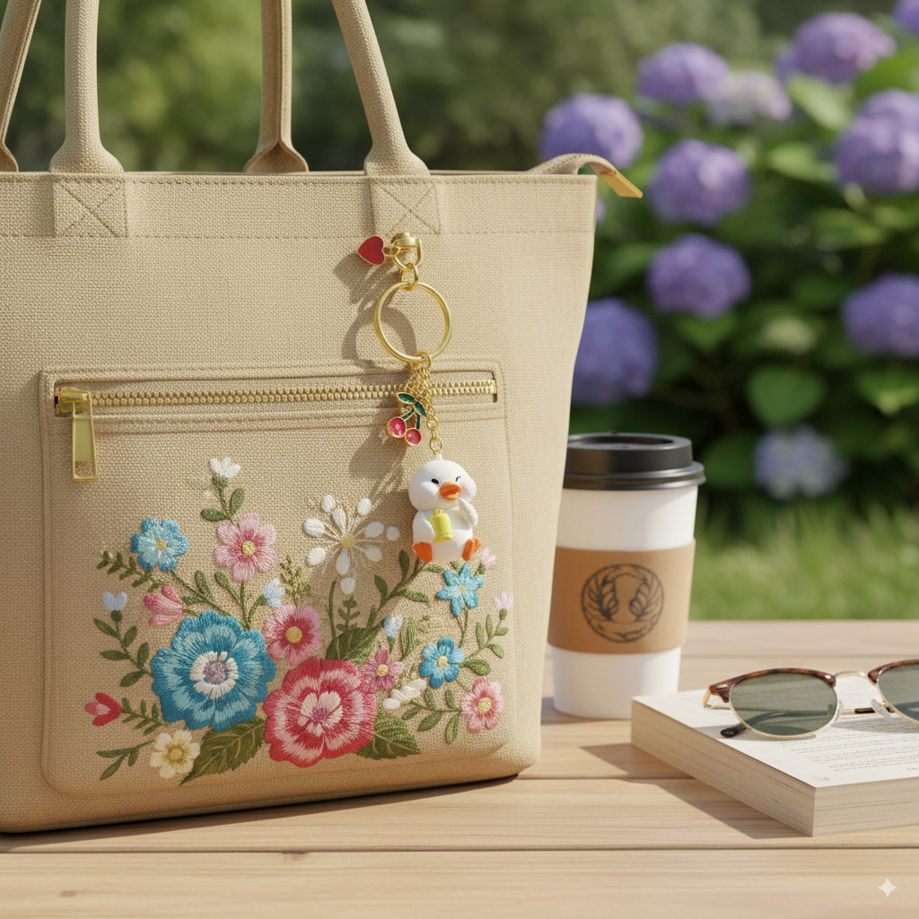 Kawaii Duck Key chain with Cherry & Heart Charms - Image 2