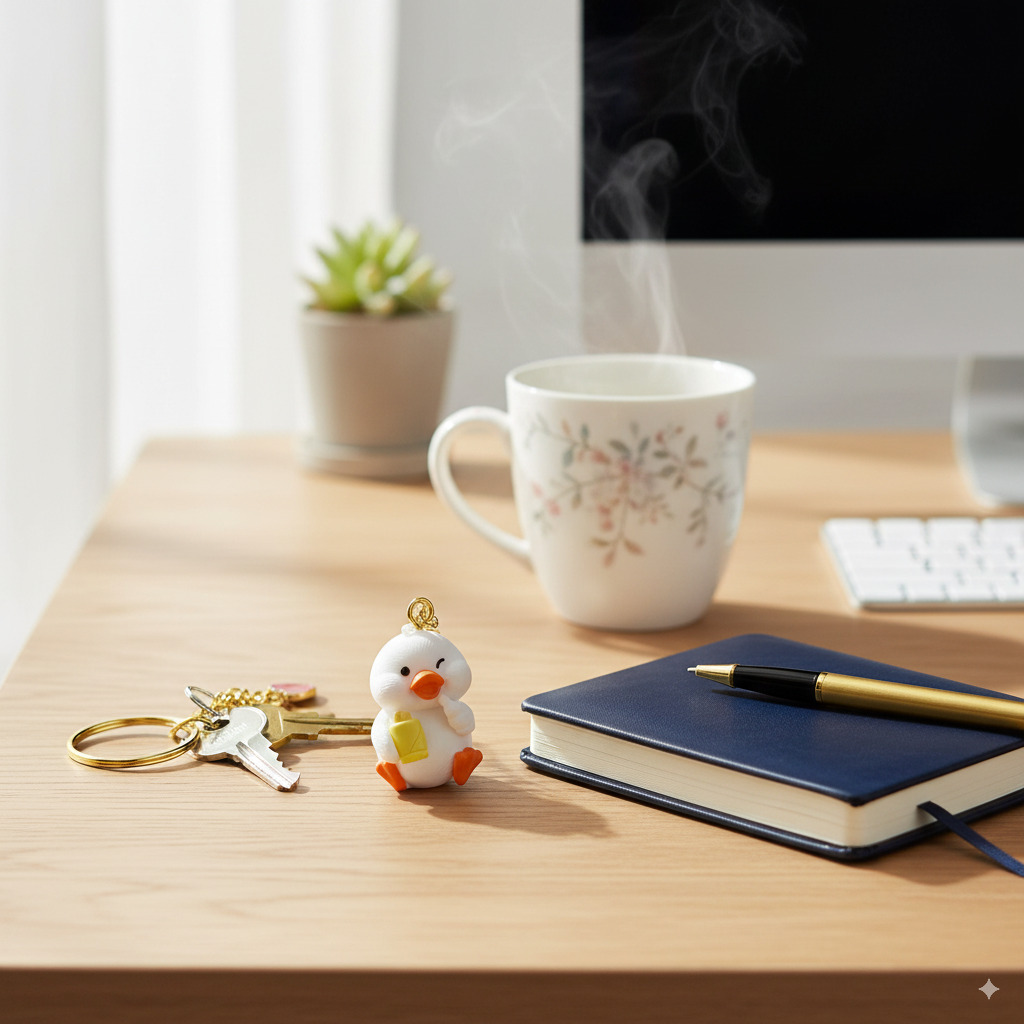 Kawaii Duck Key chain with Cherry & Heart Charms - Image 3