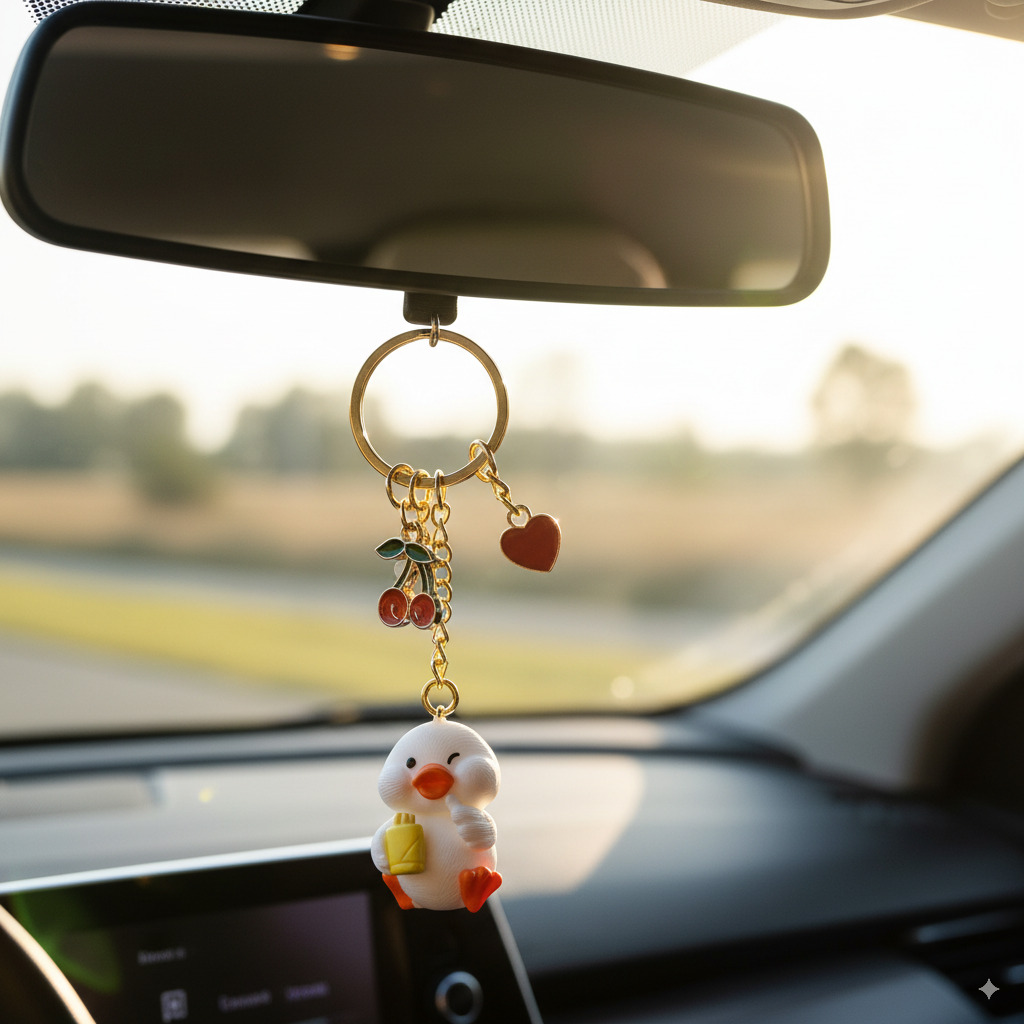 Kawaii Duck Key chain with Cherry & Heart Charms - Image 5