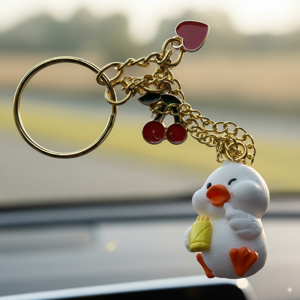 Kawaii Duck Key chain with Cherry & Heart Charms - Image 8