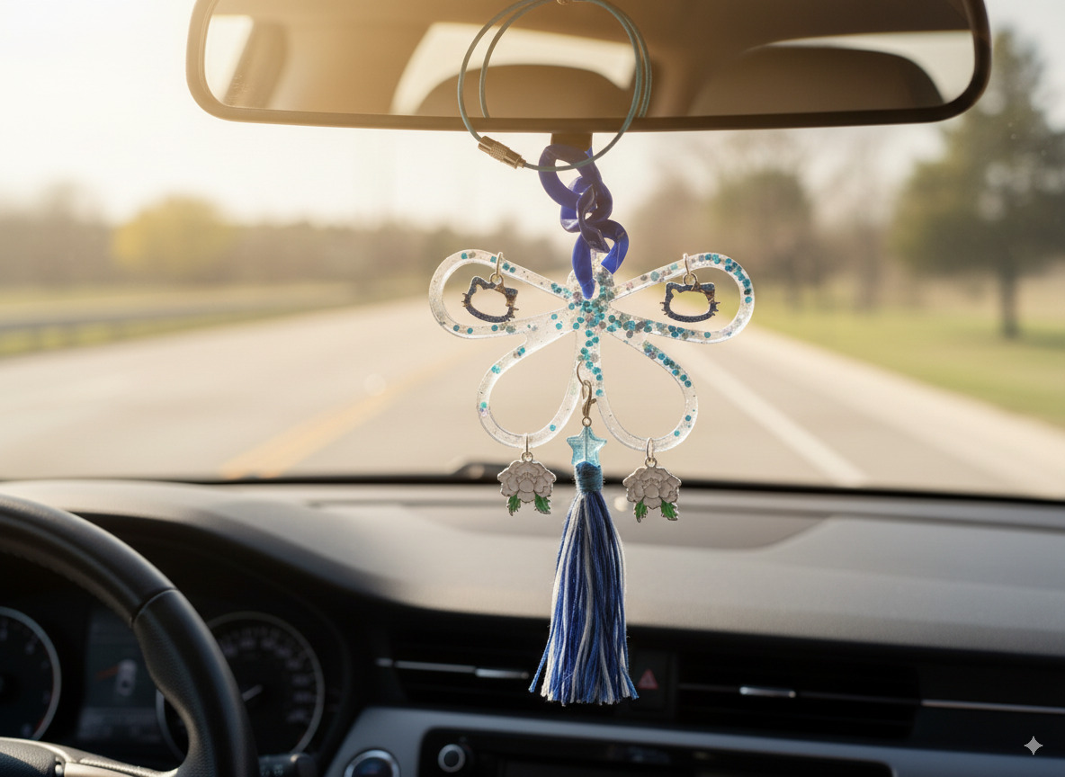 Handmade Resin Charm with Tassel and Accents for Car Mirrors - Image 4