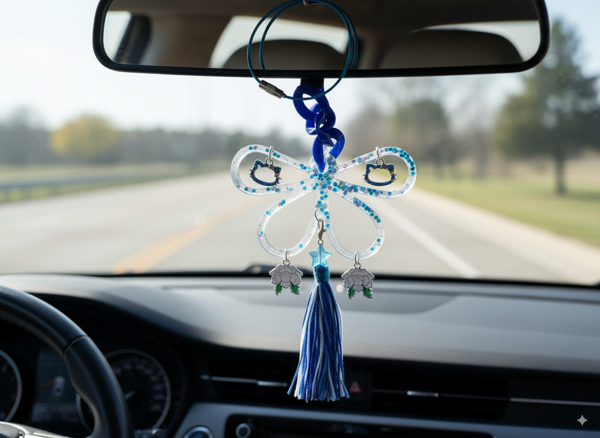 Handmade Resin Charm with Tassel and Accents for Car Mirrors - Image 2