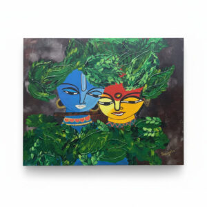 Modern Radha Krishna Canvas Painting by Sangeeta on a white background.