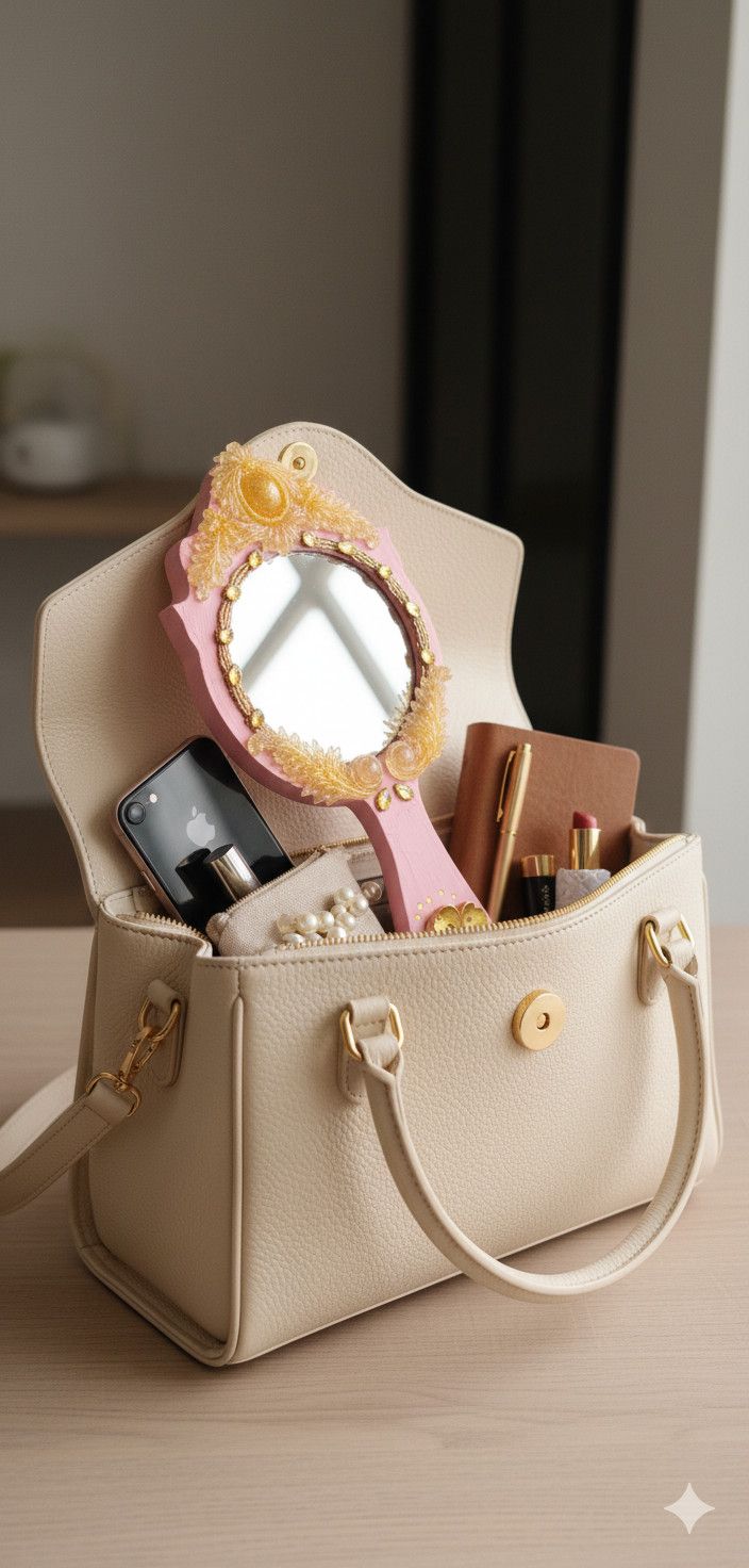 Ornate Hand Mirror | Handmade Pink & Gold Vintage Design - Image 4