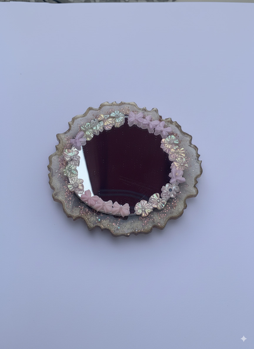 Handmade Floral Resin Art Mirror - Small Decorative Vanity & Purse Mirror for Women - Image 7