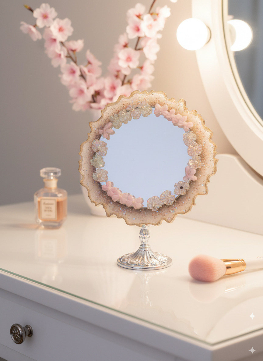 Handmade Floral Resin Art Mirror - Small Decorative Vanity & Purse Mirror for Women - Image 6