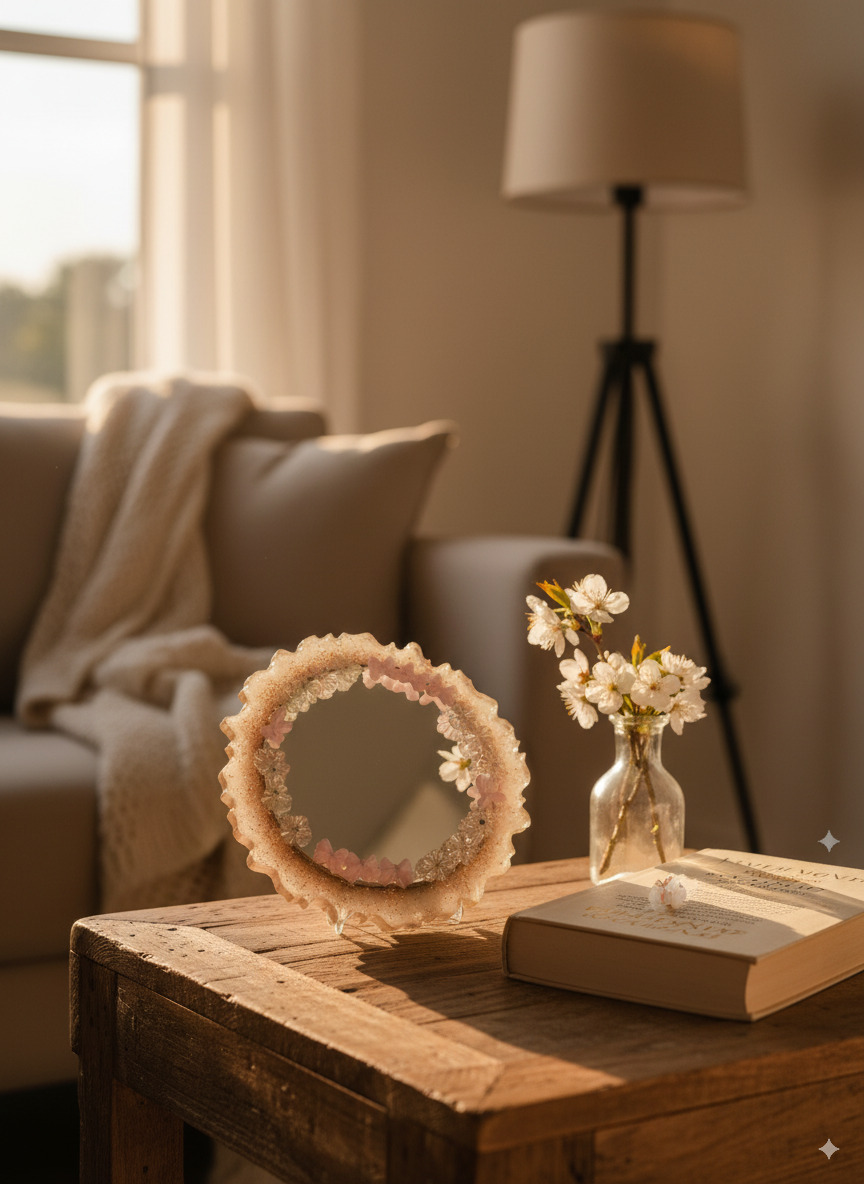 Handmade Floral Resin Art Mirror - Small Decorative Vanity & Purse Mirror for Women - Image 5