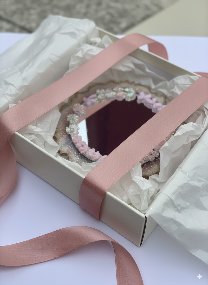 Handmade Floral Resin Art Mirror - Small Decorative Vanity & Purse Mirror for Women - Image 4