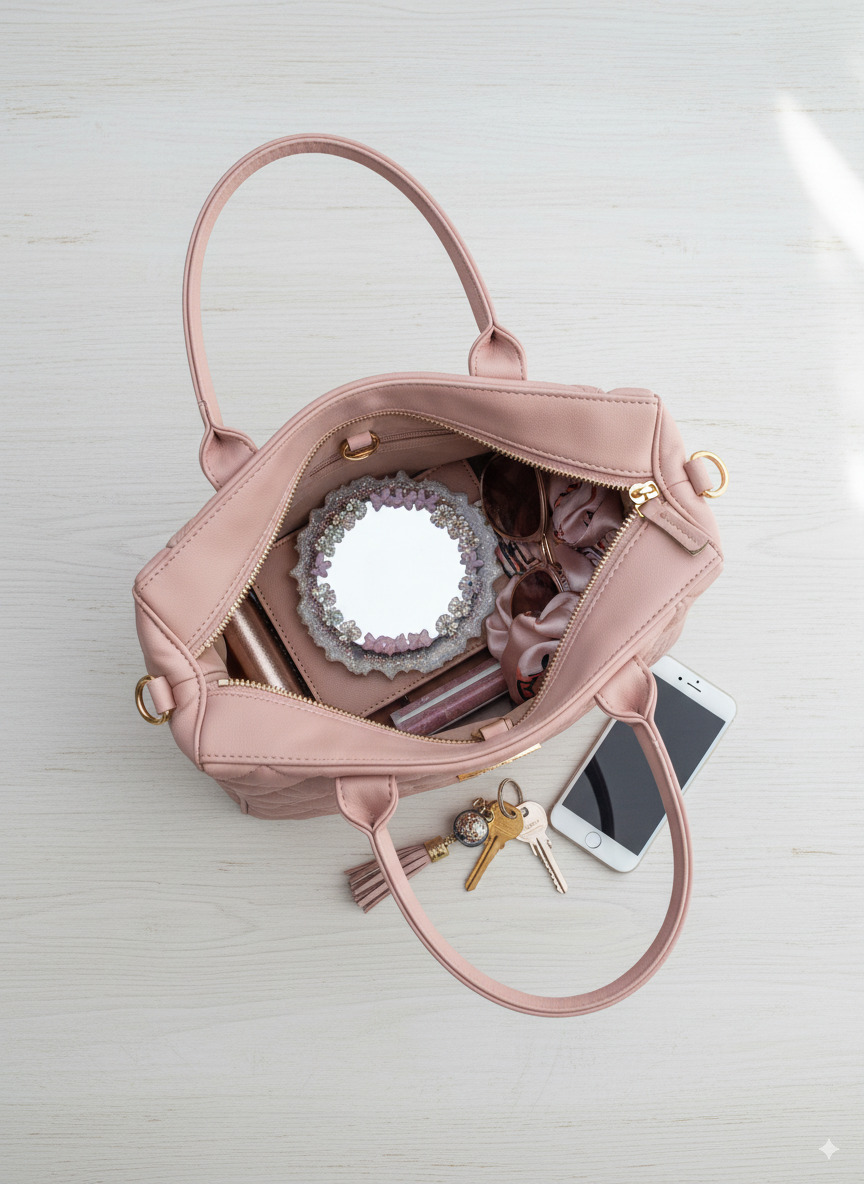 Handmade Floral Resin Art Mirror - Small Decorative Vanity & Purse Mirror for Women - Image 2