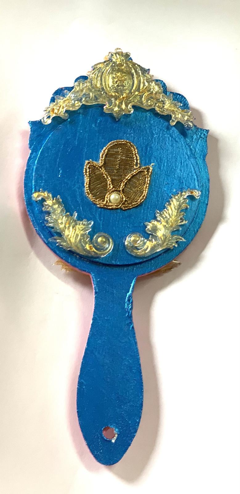 Ornate Hand Mirror | Handmade Pink & Gold Vintage Design - Image 3