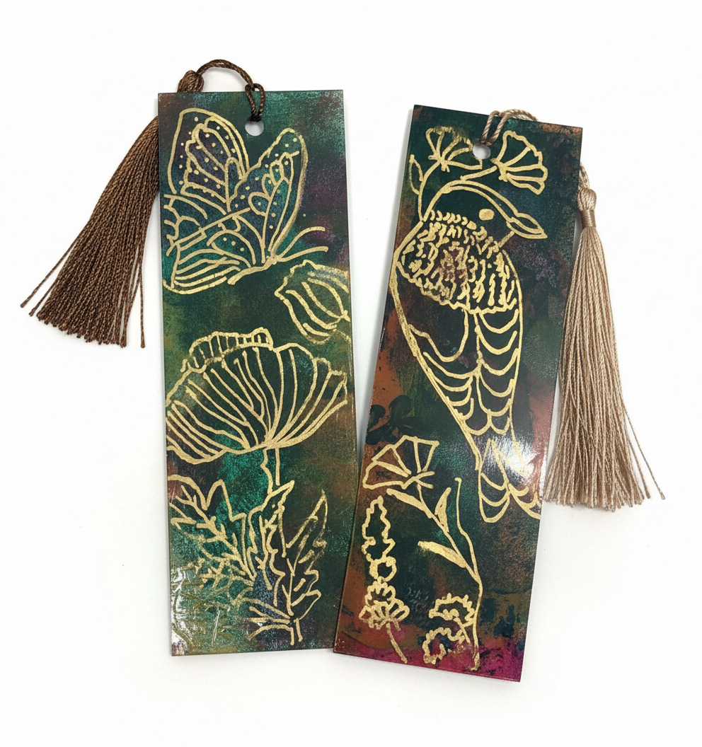 Handmade Acrylic Bookmarks | Gold Botanical & Nature Art - Set of 2 - Image 6