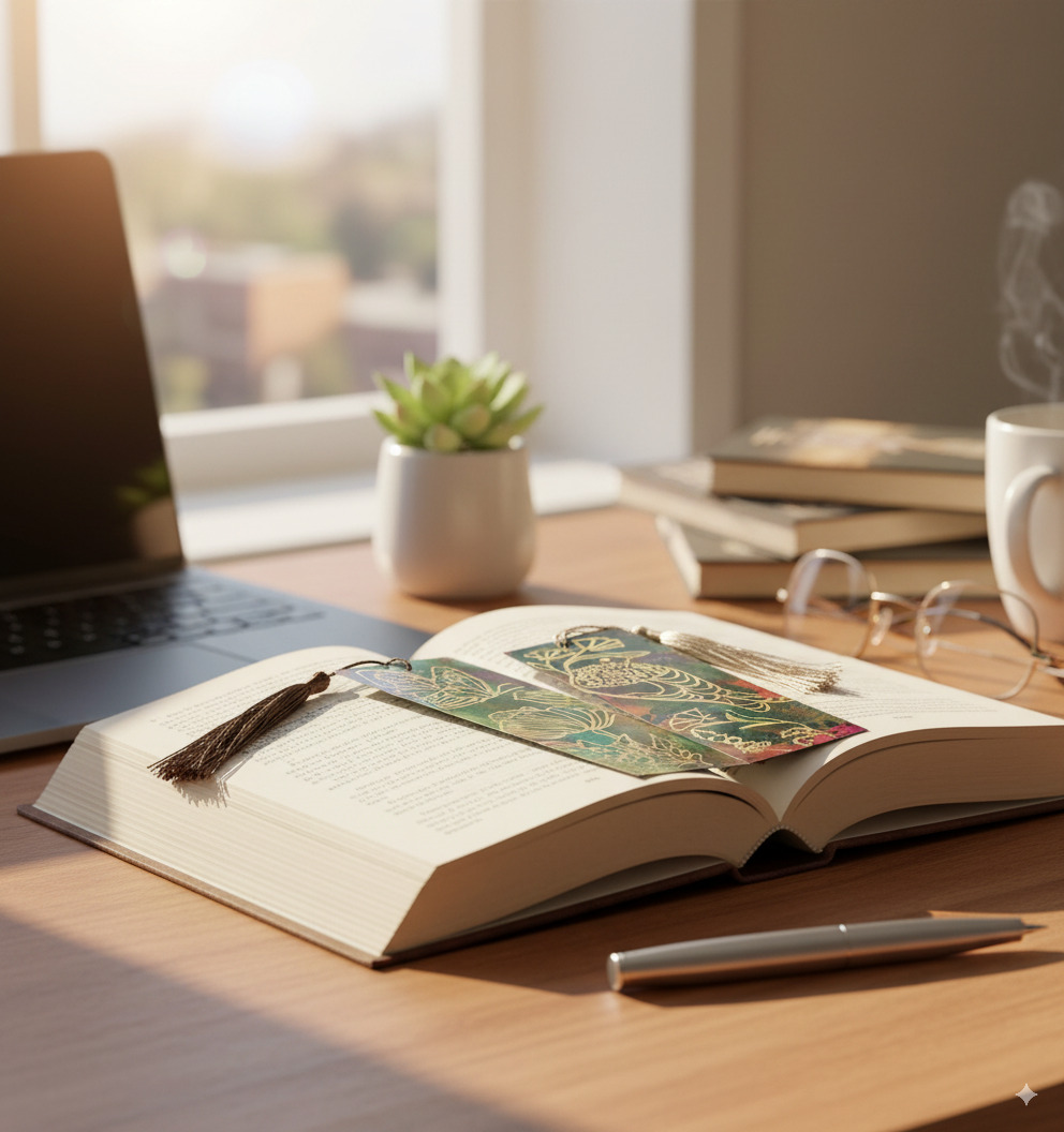 Handmade Acrylic Bookmarks | Gold Botanical & Nature Art - Set of 2 - Image 3