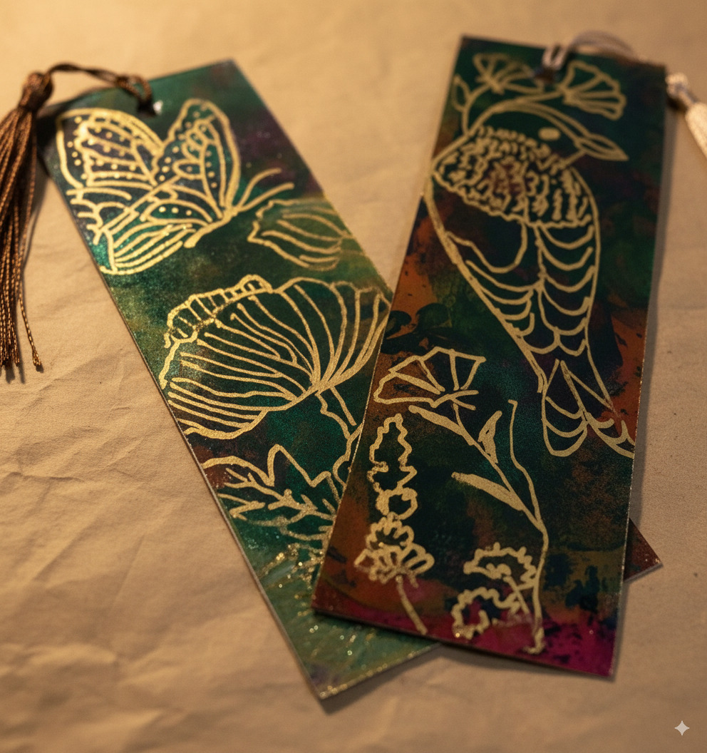 Handmade Acrylic Bookmarks | Gold Botanical & Nature Art - Set of 2 - Image 2