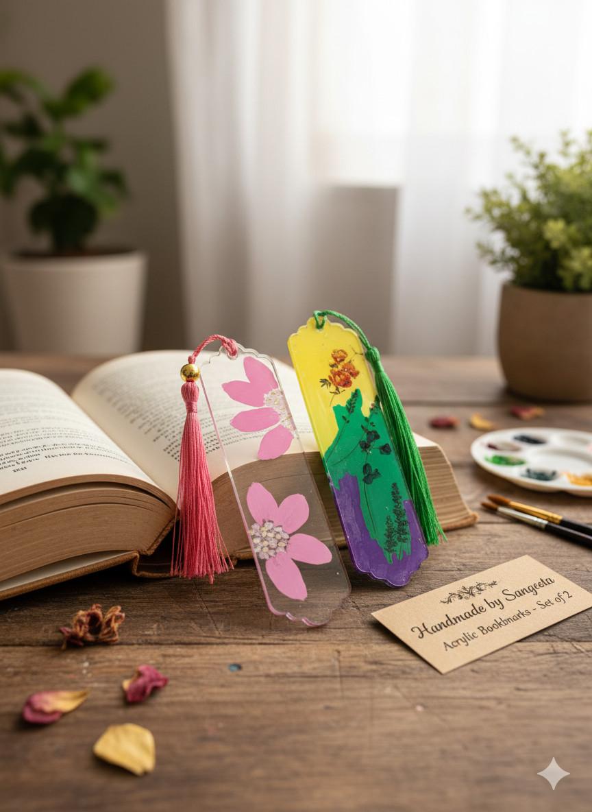 Handmade Floral Acrylic Bookmarks | Set of 2 by Sangeeta