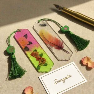 Handmade Acrylic Bookmarks - Rose & Feather Tassel Set