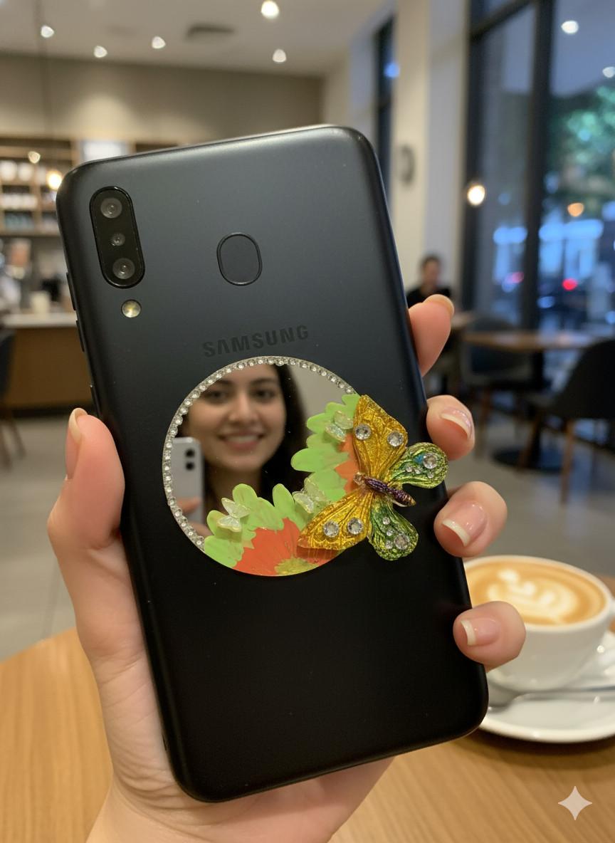 Handmade Butterfly Phone Back Mirror - "Flutter & Reflect" - Image 4