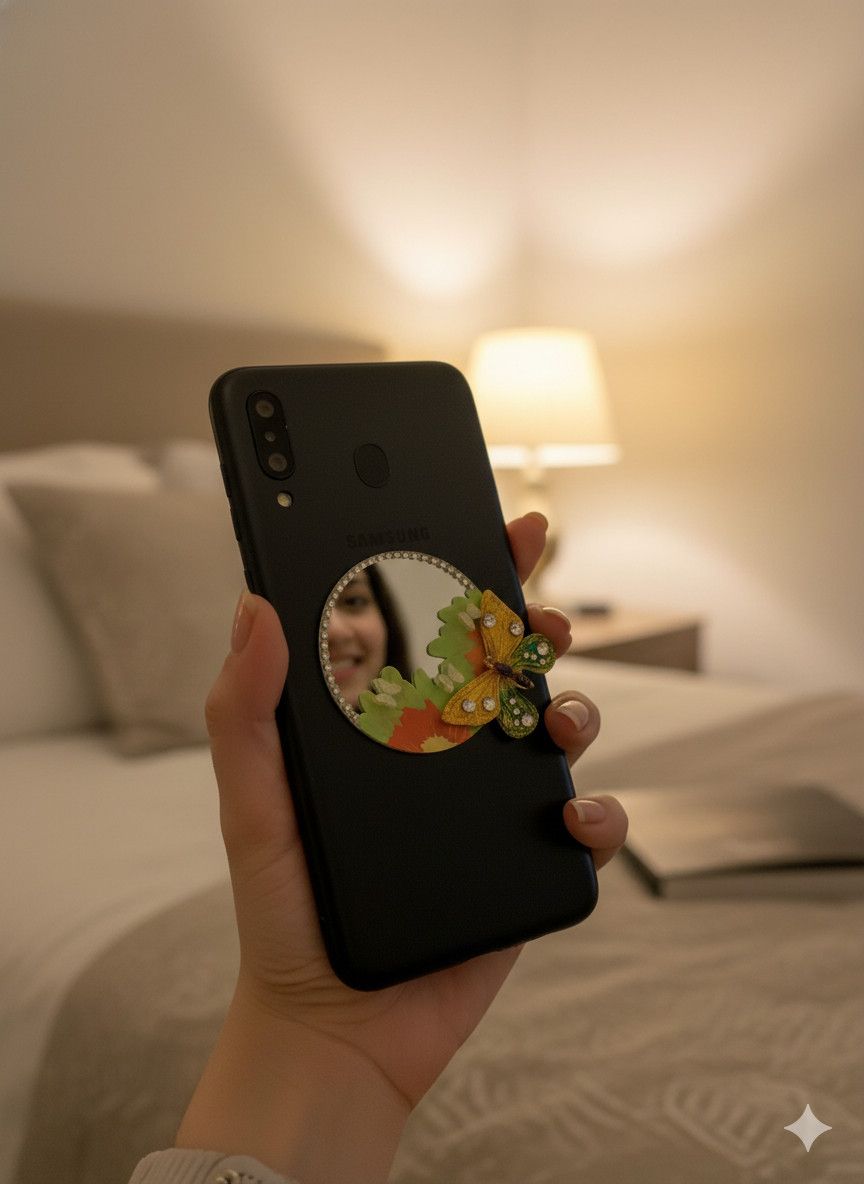 Handmade Butterfly Phone Back Mirror - "Flutter & Reflect"