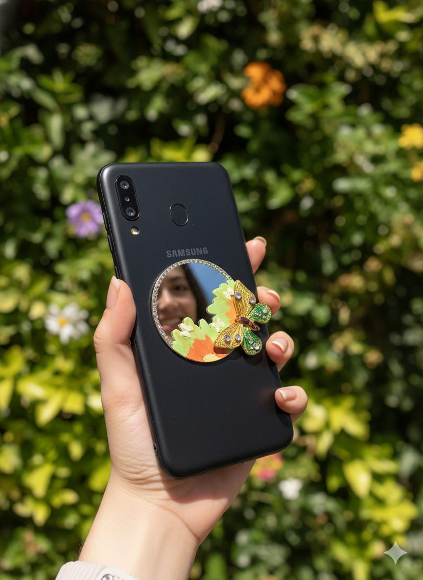 Handmade Butterfly Phone Back Mirror - "Flutter & Reflect" - Image 2